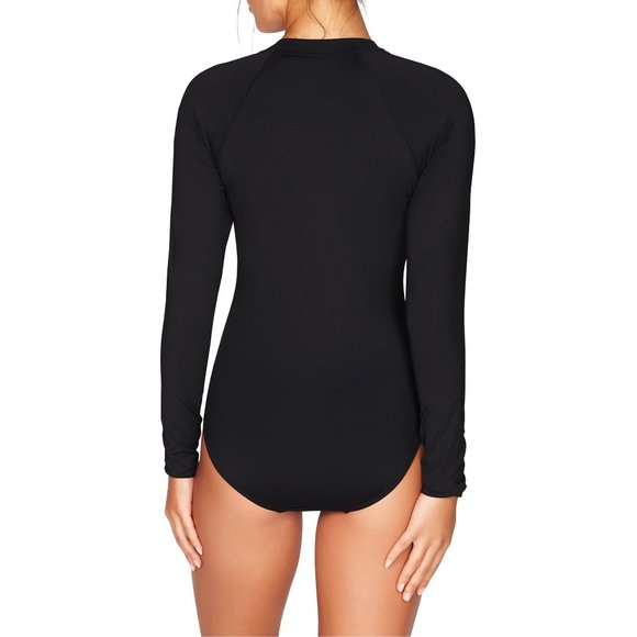SOLD SEA LEVEL Long Sleeve Rashguard Zip Front Swimsuit Black 14 $110 - Picture 2 of 6